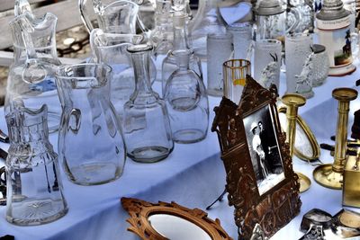 Goods on table on flea market 