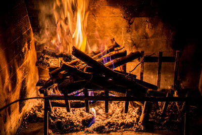 High angle view of bonfire at night
