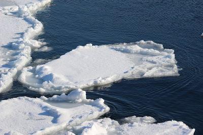 High angle view of frozen sea