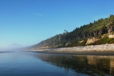 Scenic view of sea and trees against sky