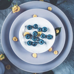 High angle view of dessert in plate on table