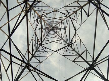 Low angle view of electricity pylon against sky