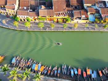 High angle view of boats in lake