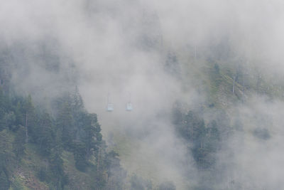 Scenic view of fog on land against sky