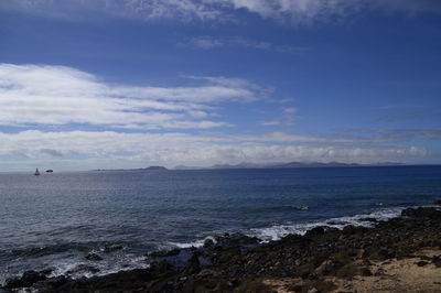 Scenic view of sea against blue sky