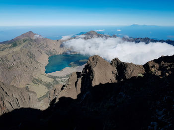 Smoke emitting from volcanic mountain against sky