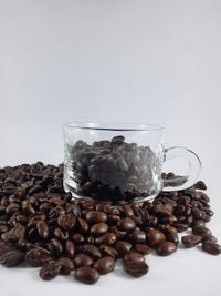 Close-up of coffee beans against white background