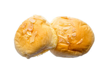 High angle view of bread against white background