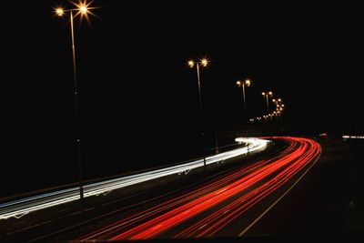 Light trails on road at night