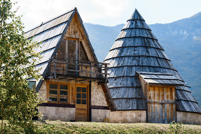 Low angle view of old building against sky