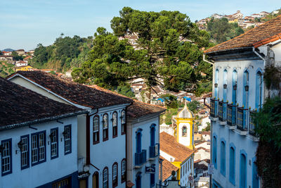 High angle view of buildings in town