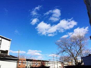 Low angle view of building against blue sky