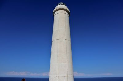 Low angle view of lighthouse against clear blue sky