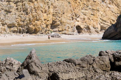 Scenic view of sea and rock formation