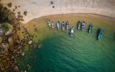 High angle view of boats in sea