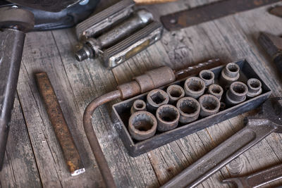 Close-up of tools on table