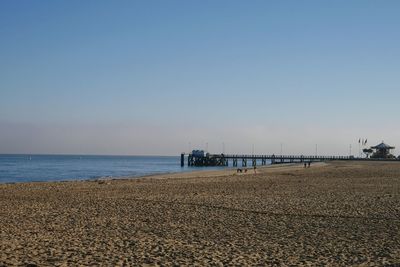 Scenic view of beach against clear sky