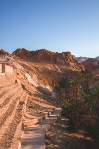 Scenic view of landscape against clear blue sky