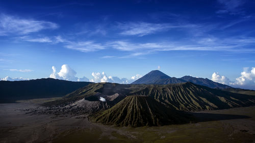 Volcanic landscape against blue sky