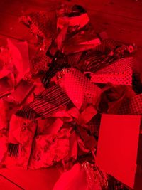 High angle view of red paper in box