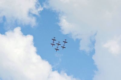Low angle view of airplane flying against sky