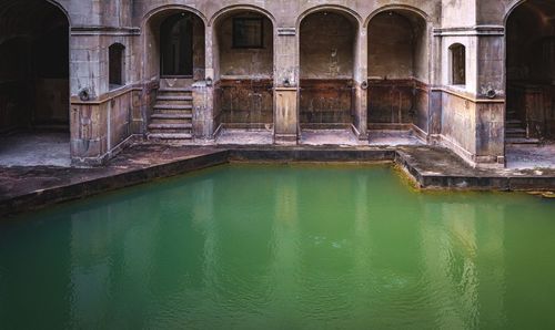 High angle view of pond in old building