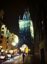 Illuminated buildings at night