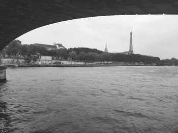 View of suspension bridge over river