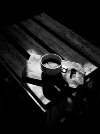 High angle view of coffee on table