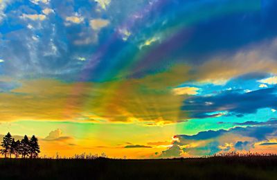 Scenic view of dramatic sky over silhouette landscape