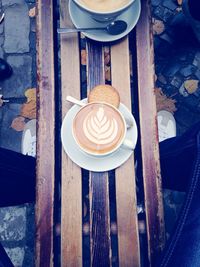 Directly above shot of coffee cup on table