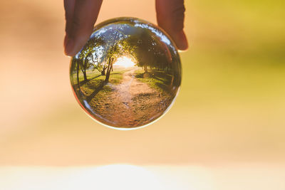 Close-up of hand holding glass ball