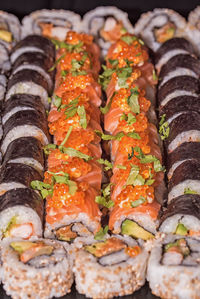 High angle view of sushi served in plate