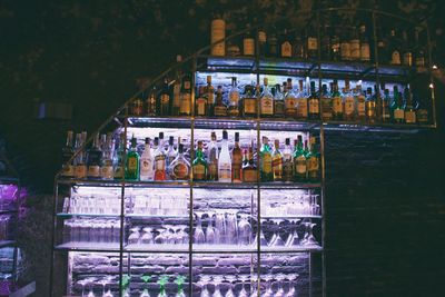 Drinks on illuminated shelf