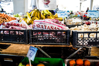 High angle view of vegetables for sale at market stall