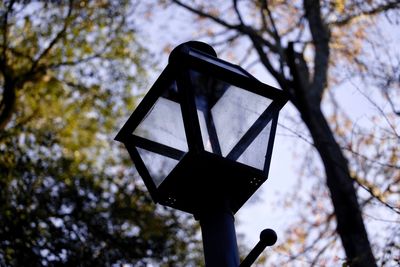 Low angle view of basketball hoop against sky