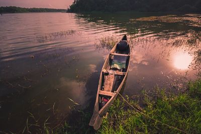 High angle view of abandoned boat in lake