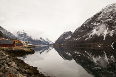 Scenic view of lake with mountains in background