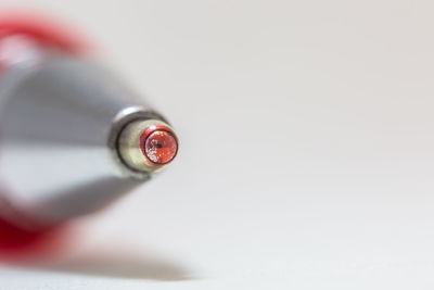 Extreme close-up of pen against white background