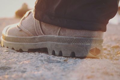 Low section of person on sand at beach