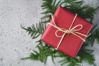 Close-up of christmas gift on snow