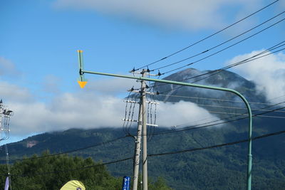 Low angle view of electricity pylon against sky