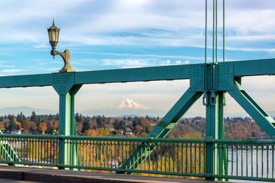 View of bridge in city against cloudy sky