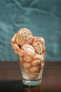 Close-up of ice cream on table