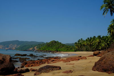 Scenic view of beach against clear sky