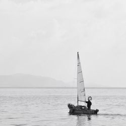 Scenic view of boat sailing in sea