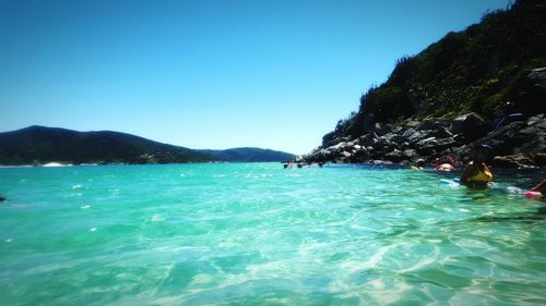 Scenic view of calm sea against clear sky