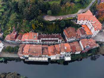 High angle view of buildings in water