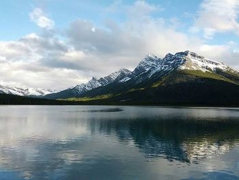 Scenic view of lake with mountains in background