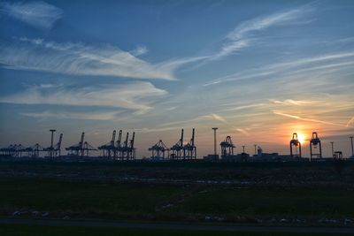 View of factory against sky during sunset